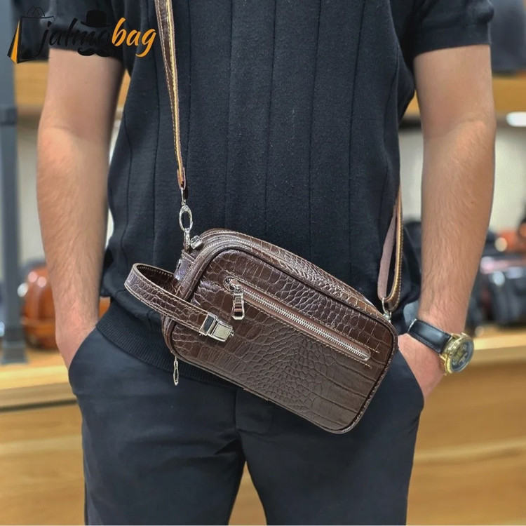 کیف دستی و دوشی چرم طبیعی گاوی دو خانه مدل شوزبگ
