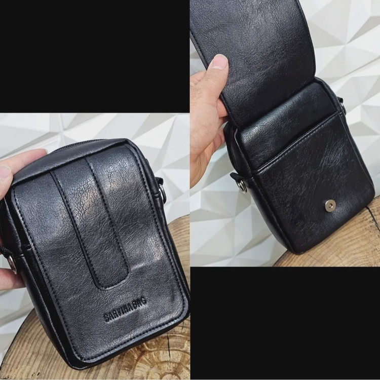 کیف دوشی مردانه چرم صنعتی کوچک جیبدار
