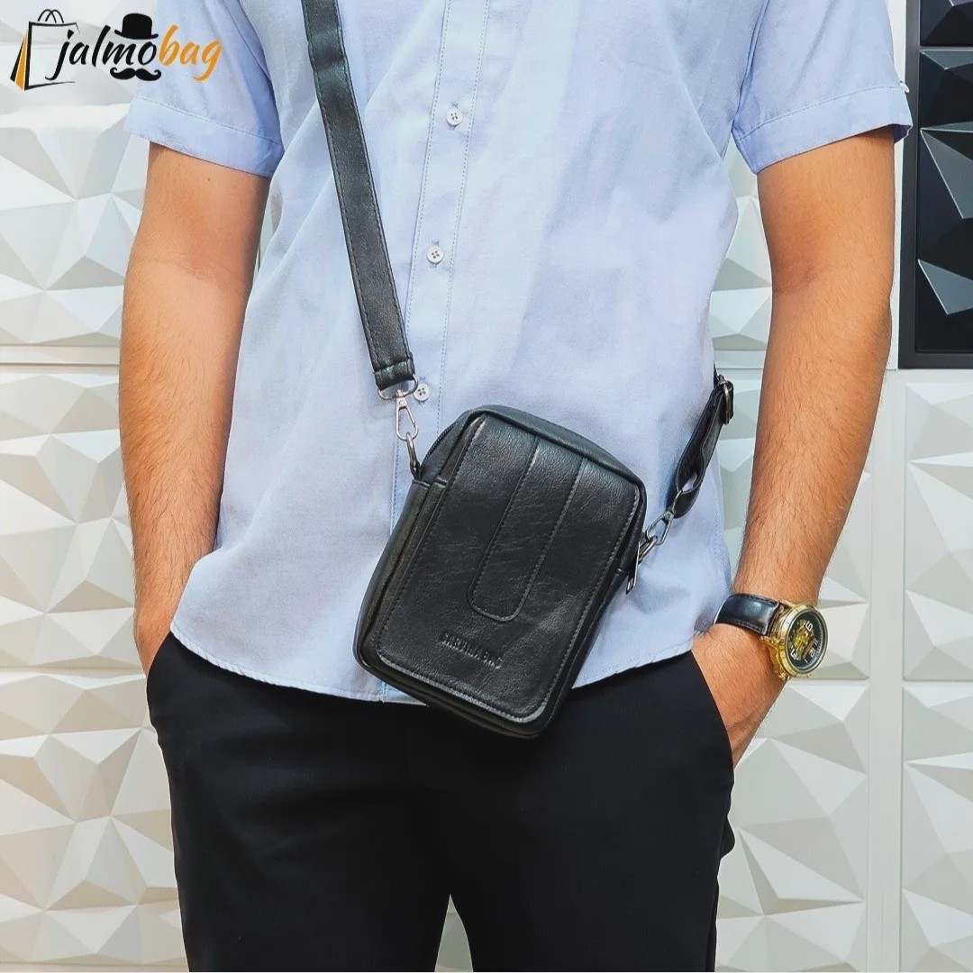 کیف دوشی مردانه چرم صنعتی کوچک جیبدار