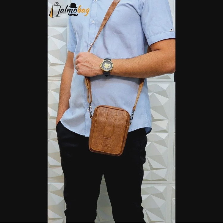 کیف دوشی مردانه چرم صنعتی کوچک جیبدار