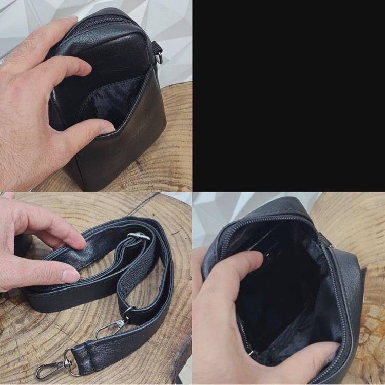 کیف دوشی مردانه چرم صنعتی کوچک جیبدار