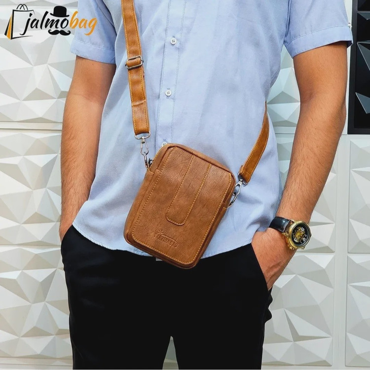 کیف دوشی مردانه چرم صنعتی کوچک جیبدار