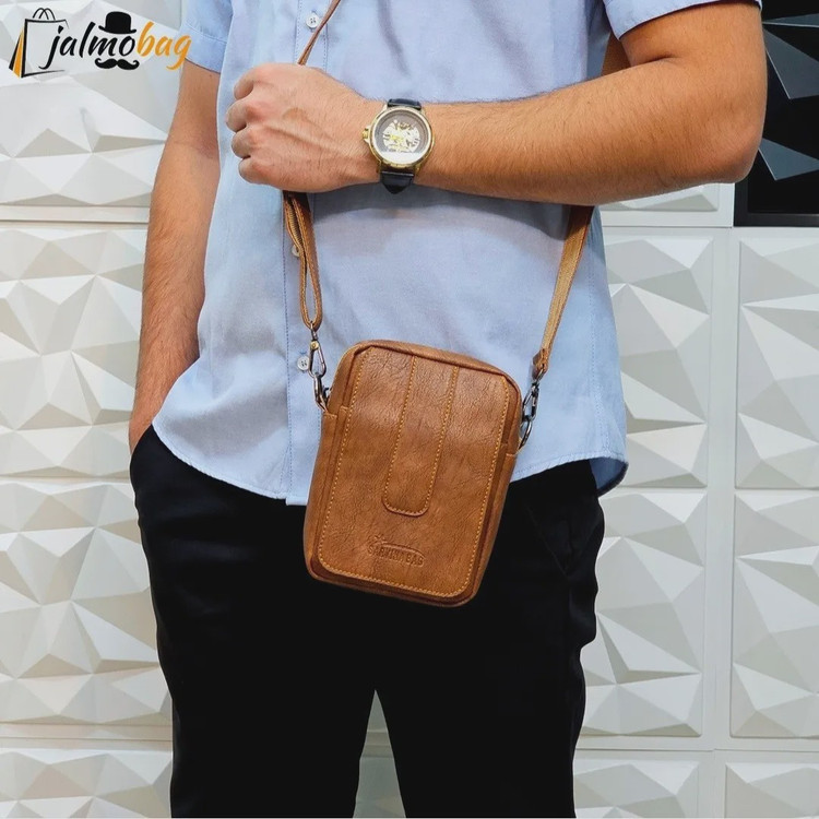 کیف دوشی مردانه چرم صنعتی کوچک جیبدار