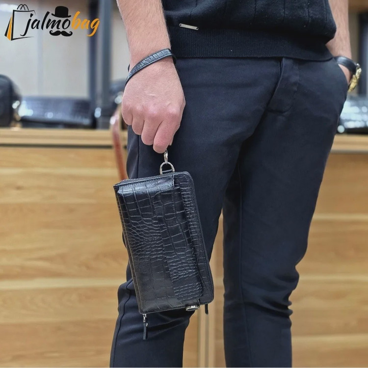 کیف دستی و دوشی چرم طبیعی ظفر دارای بند مچی و بند بلند قابل تنظیم