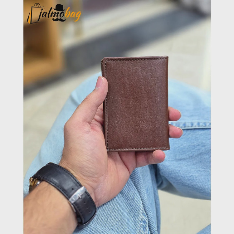 جاکارتی چرم طبیعی گاوی مدل برگی دارای 4 جای کارت