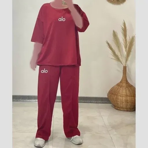 تیشرت شلوار قواره دار طرح آلو جنس سوپر پنبه قد تیشرت 72 قد شلوار 105 دور سینه 138