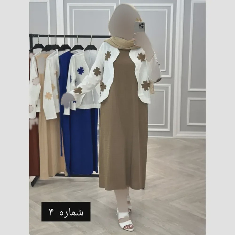 ست کت و سارافون زنانه طرح برگی برجسته پارچه کرپ تنفسی مناسب بهار و تابستان ضد چروک