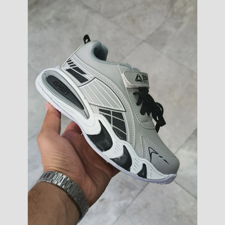 کفش اسپرت پسرانه بچگانه چسبی طوسی مشکی زیره پیو نرم مناسب طبیعت گردی و گردش سایز 31 تا 36