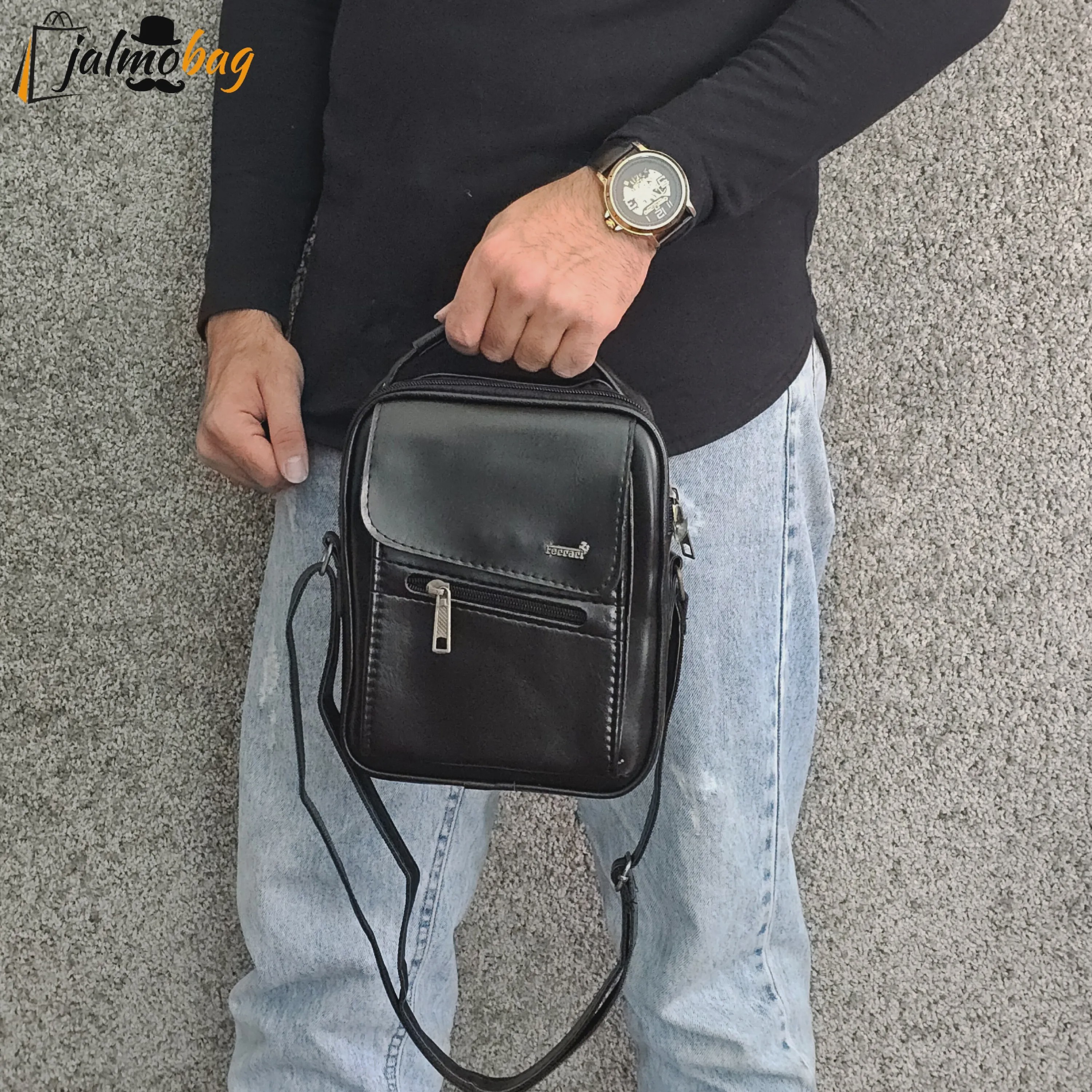 کیف دوشی چرمی اسپرت بزرگ چرم صنعتی مشکی خردلی قهوهای تیره