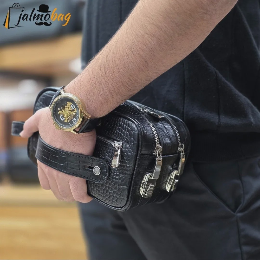کیف دستی چرم طبیعی چرم ظفر دو خانه با جاکارتی و رمزدار
