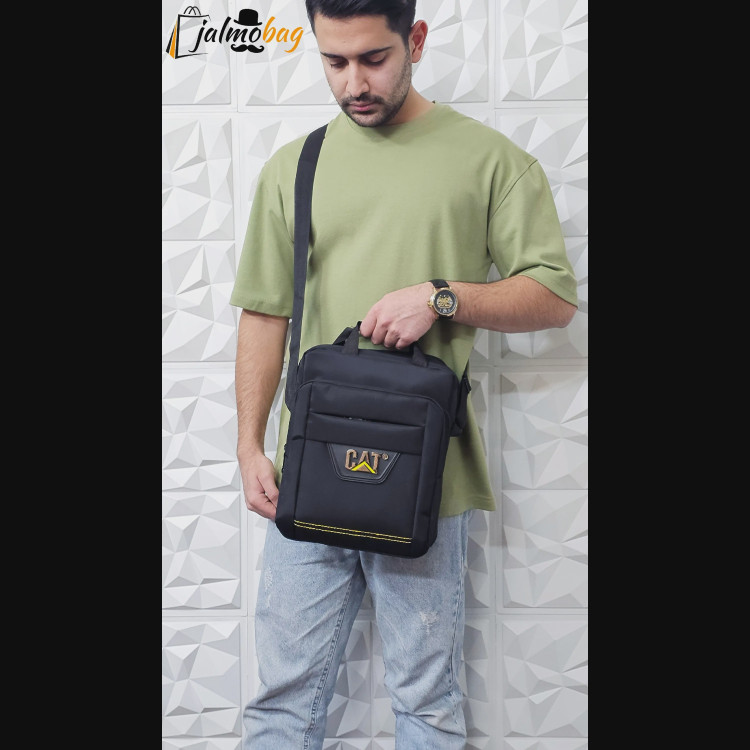 کیف دوشی و دستی مردانه برزنتی دیبا خارجی سه خانه مشکی سایز بزرگ