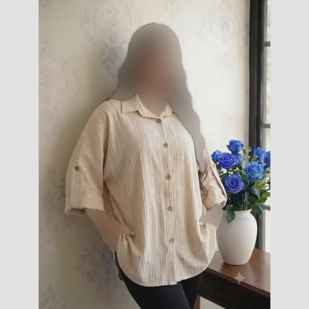 شومیز زنانه مدل پاکتی پارچه آیوا قواره بزرگ فری سایز تا 50