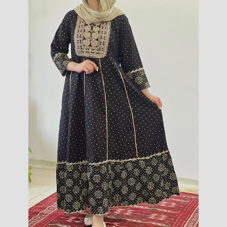 کرتی هندی زنانه جنس نخ وارداتی سایز بزرگ مدل کلوش قد 135