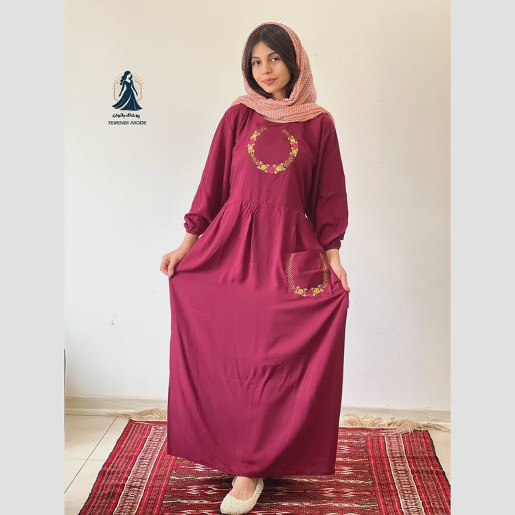 ساحلی گلدوزی تک جیب زنانه جنس نخ ململ رنگ زیتون خنک تابستانه