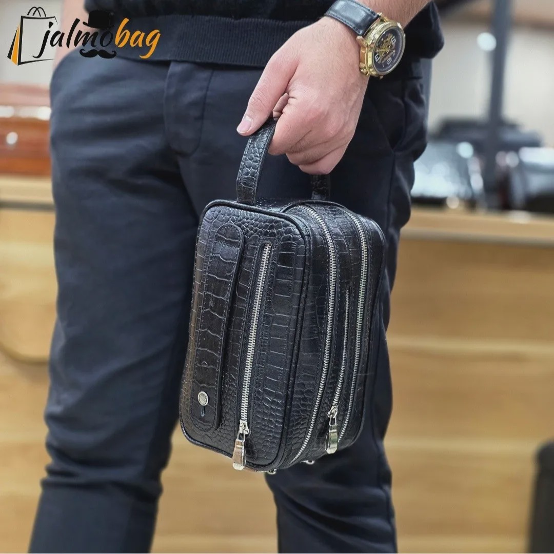 کیف دستی چرم طبیعی چرم ظفر دو خانه 21 سانتی متری