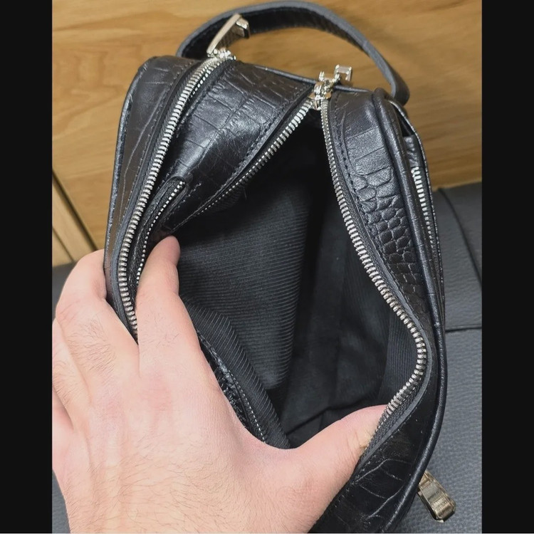 کیف دستی چرم طبیعی چرم ظفر دو خانه 21 سانتی متری