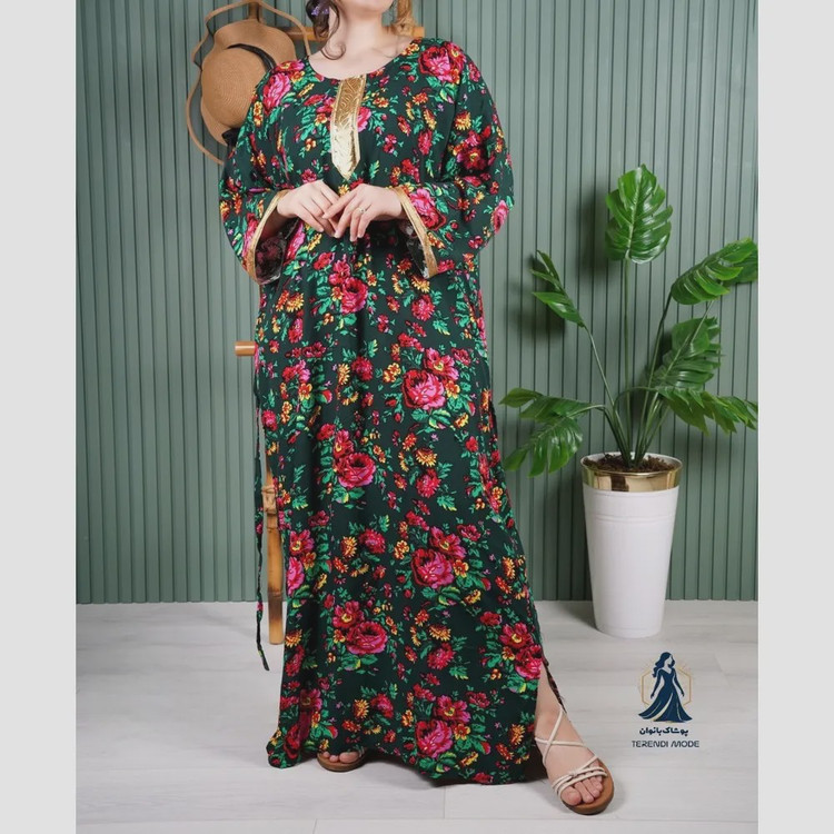 ساحلی نخی ترکمنستان طرح کتیبه طلایی گل درشت فری سایز رنگ مشکی کرم سبزیشمی آبی سورمه ای تیره