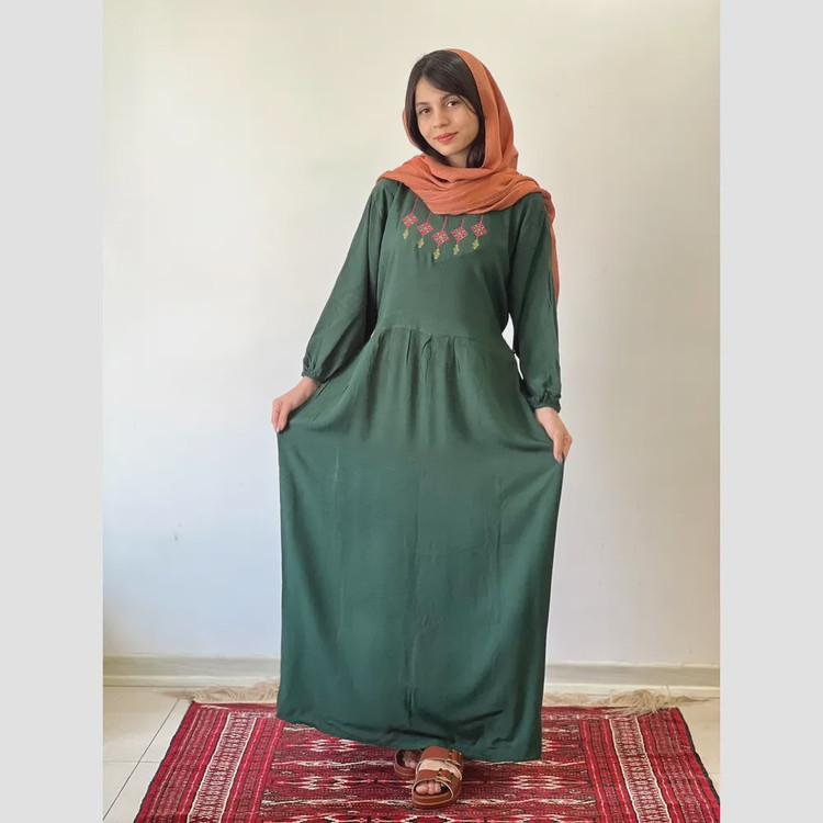 پیراهن ساحلی گلدوزی ماریا جنس نخ ململ فری سایز