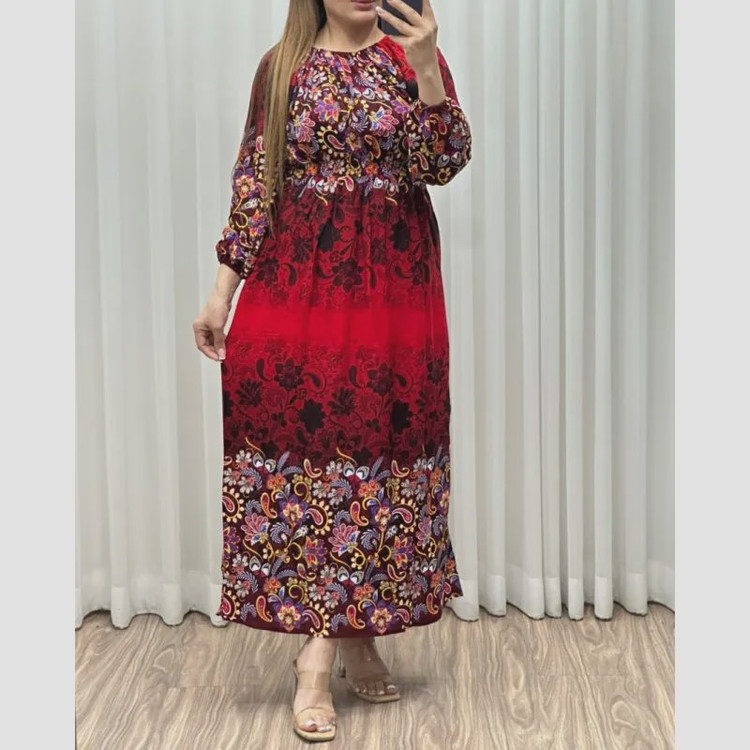 پیراهن ساحلی نخی حاشیه دار زیر سینه کشدار فری سایز