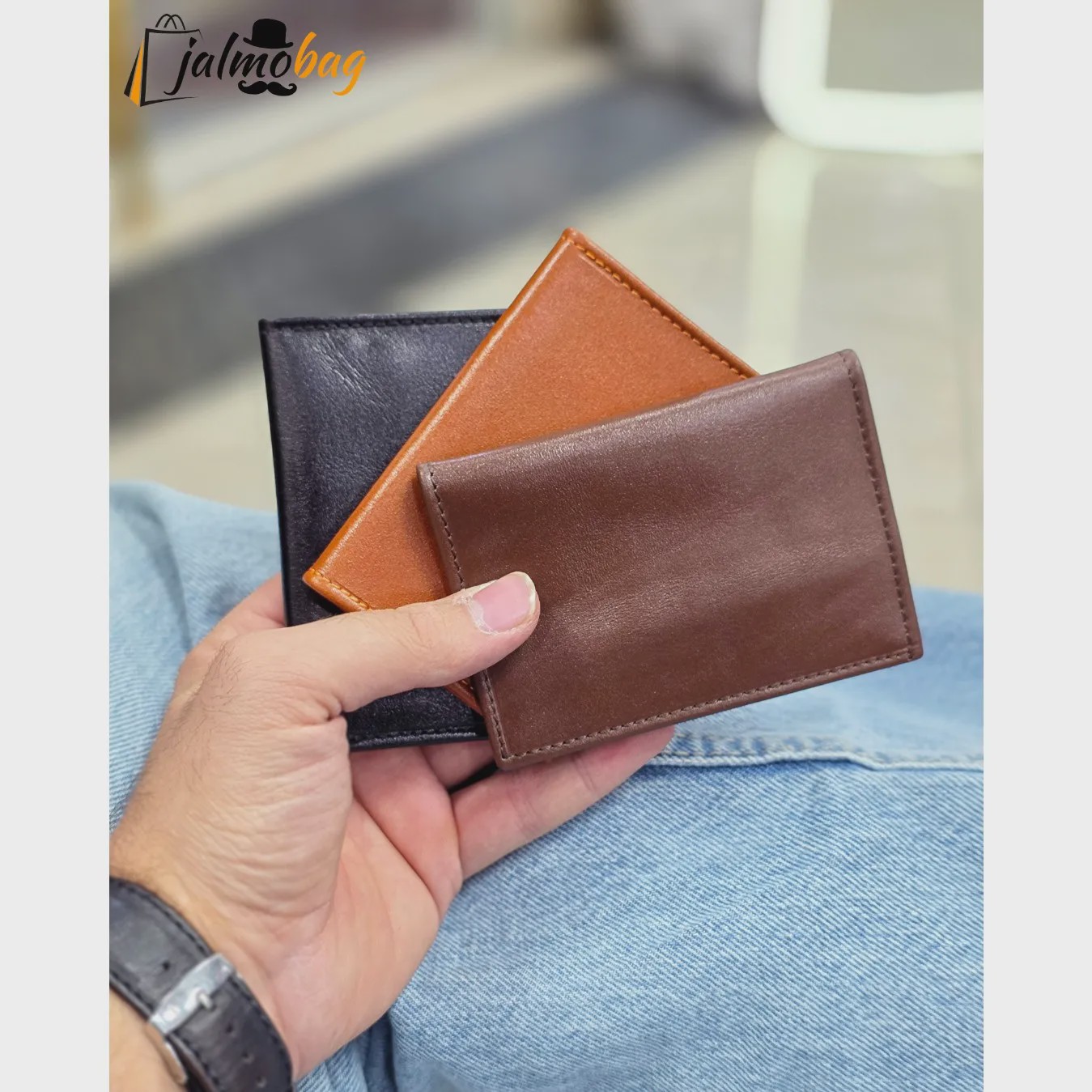 جاکارتی چرم طبیعی گاوی مدل برگی چهار جای کارت