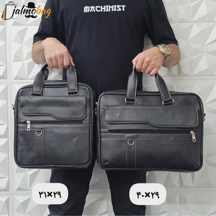کیف اداری لپتاپی چرمی حلقه دار دو خانه دستی و دوشی