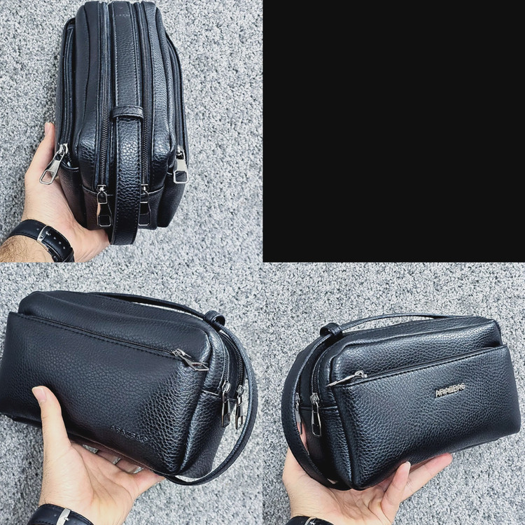 کیف دستی مردانه چرم صنعتی ضد خش دو خانه مدل شوزبگ