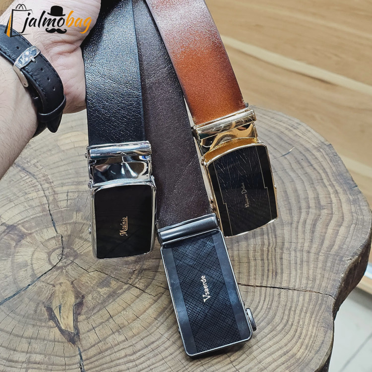 کمربند ریلی چرم طبیعی گاوی 3.5 سانت طول 125 سانتی متر سگک خارجی
