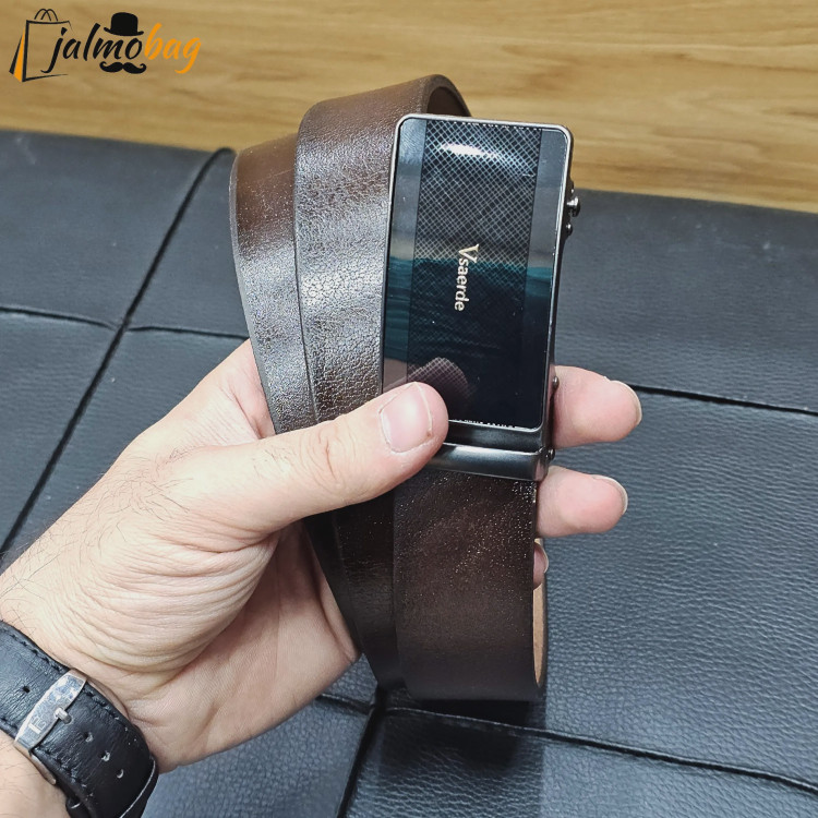 کمربند ریلی چرم طبیعی گاوی 3.5 سانت طول 125 سانتی متر سگک خارجی