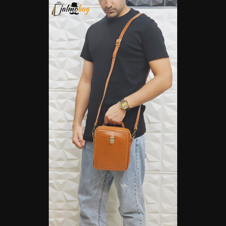 کیف دوشی چرم اصل گاوی بافت دار مردانه