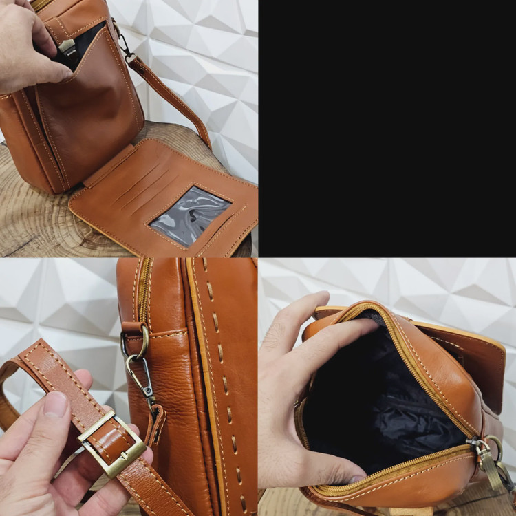 کیف دوشی چرم اصل گاوی بافت دار مردانه