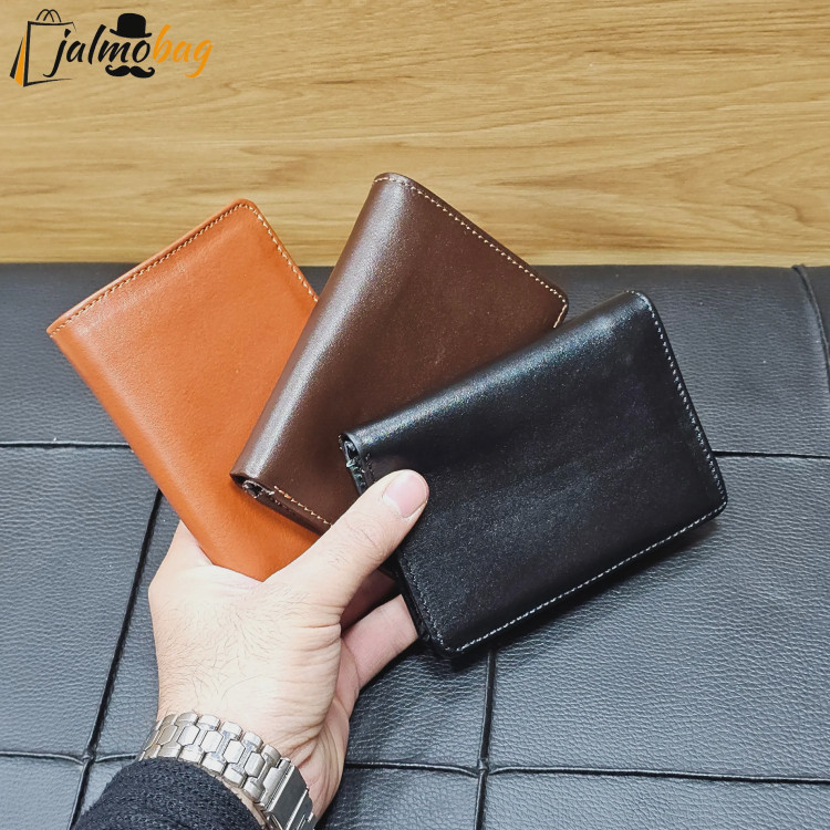 کیف پول جیبی چرم طبیعی گاوی دوخت تمیز با جای اسکناس و جاکارتی