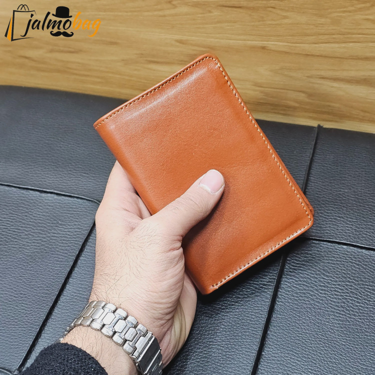 کیف پول جیبی چرم طبیعی گاوی دوخت تمیز با جای اسکناس و جاکارتی