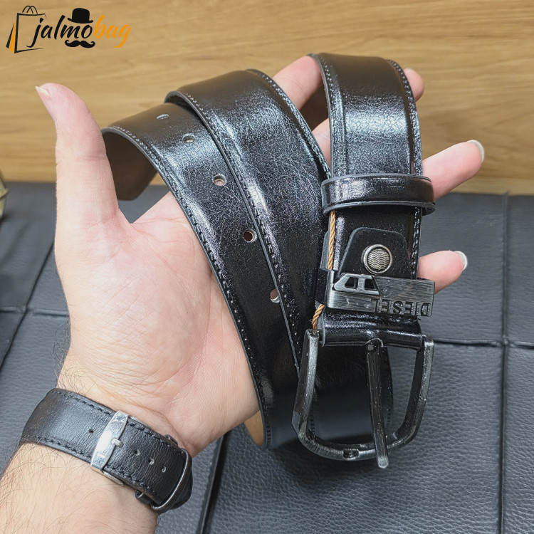 کمربند چرم صنعتی زبانه دار 4 سانت طول 125 سانتی متر سگک خارجی