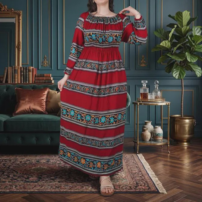 پیراهن ساحلی زنانه نخی آشا فری سایز زیر سینه کشدار قد 135