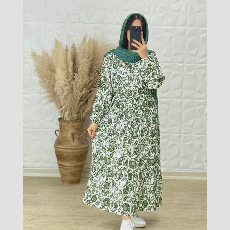 پیراهن ساحلی زنانه جنس کرپ فلور بوگاتی فری سایز قد 136