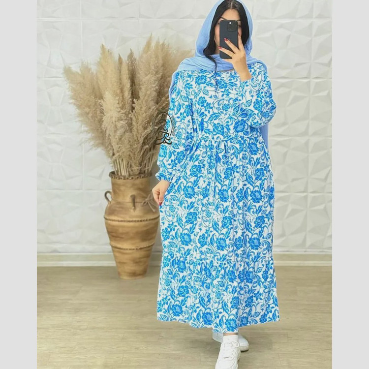 پیراهن ساحلی زنانه جنس کرپ فلور بوگاتی فری سایز قد 136