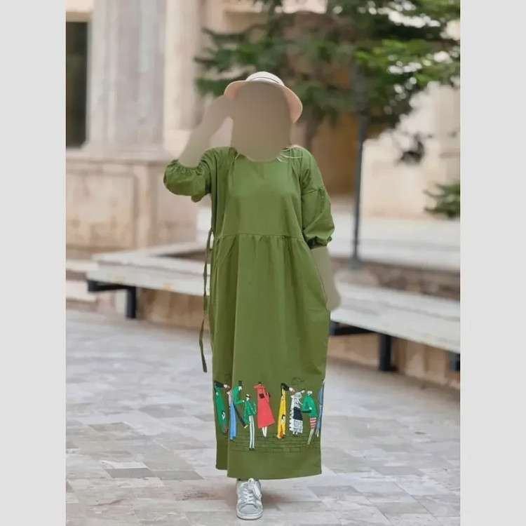 پیراهن لینن طرح سرخپوستی فری سایز مدل بلند