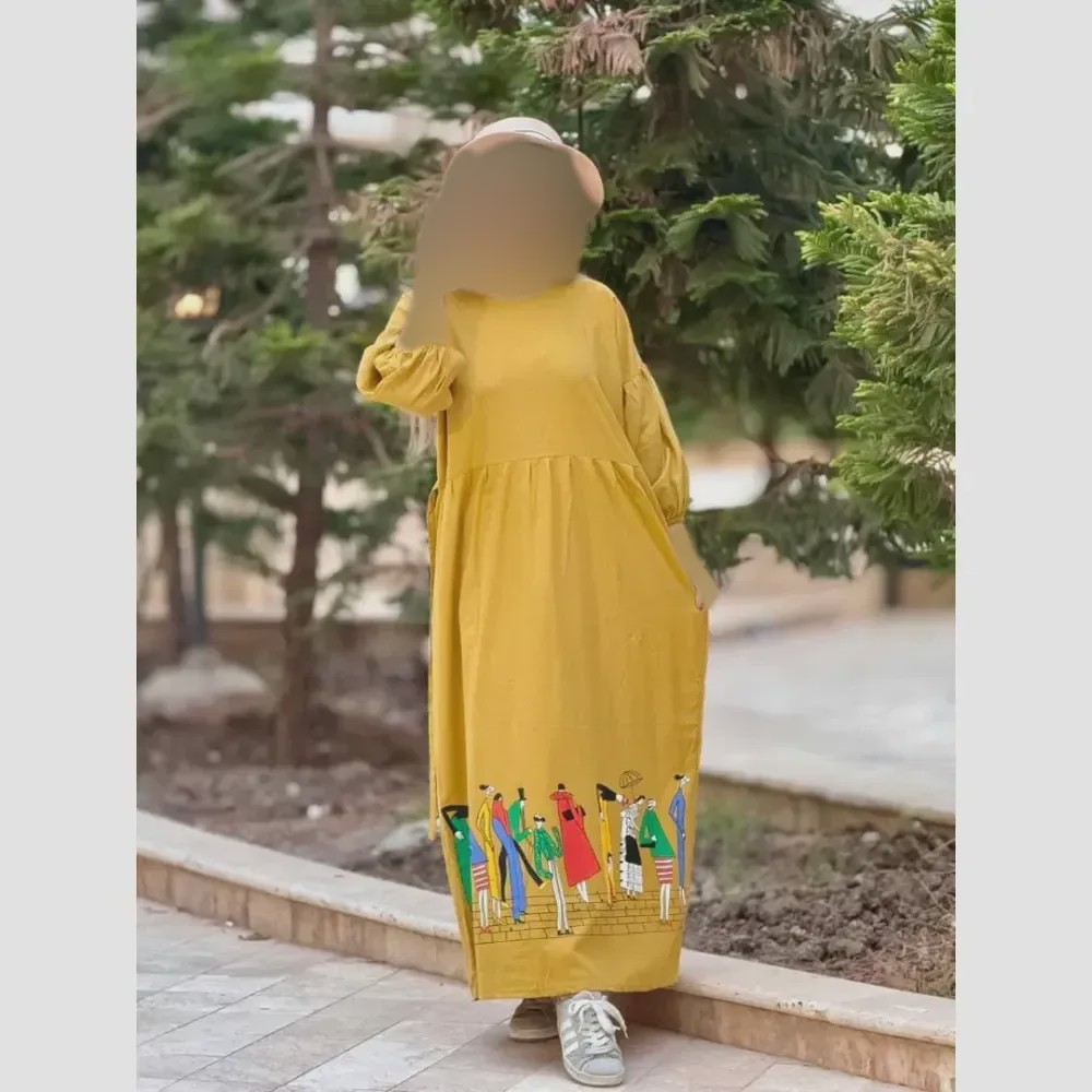 پیراهن لینن طرح سرخپوستی فری سایز مدل بلند