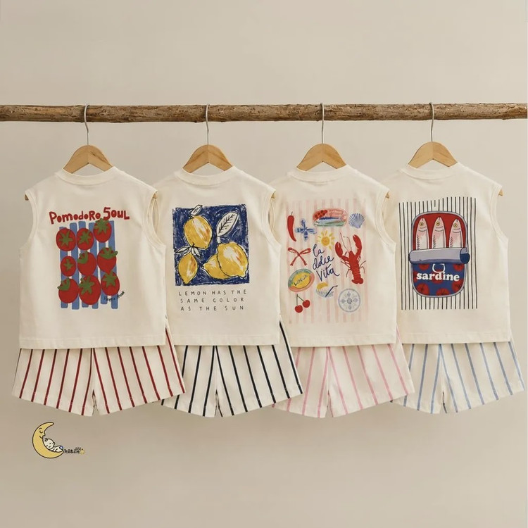 تاپ و شلوارک نخی دخترانه و پسرانه طرح راه راه تابستانی سایز 2 تا 6 سال