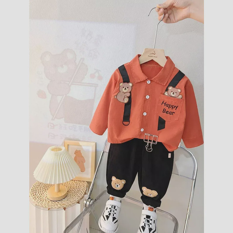 ست پیراهن و شلوار کبریتی بچگانه طرح خرس Happy Bear