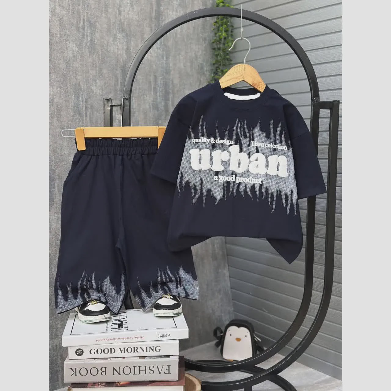 ست تیشرت و شلوارک پسرانه پنبه یک رو طرح urban