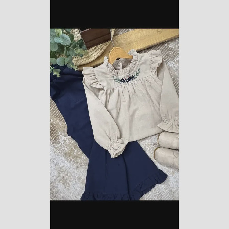 ست تونیک و شلوار کتان پنبه دخترانه مدل شکوفه