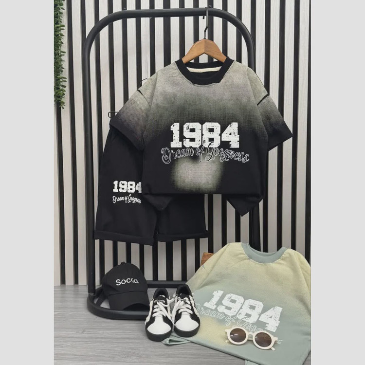 ست تیشرت و شلوارک پسرانه طرح 1984 جنس پنبه لاکرا
