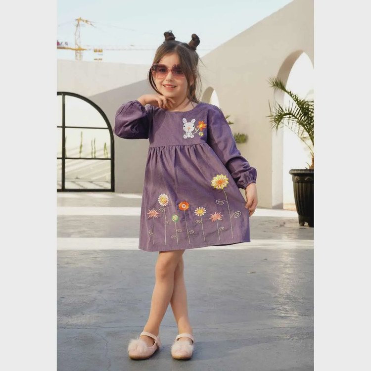سارافون دخترانه مخمل کبریتی گلدوزی مناسب 1 تا 4 سال