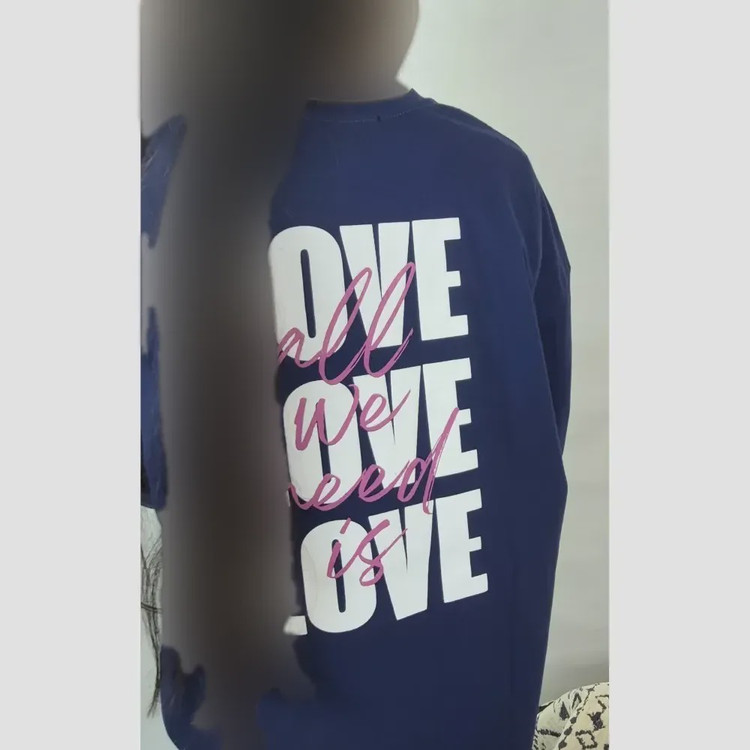 تیشرت لانگ باکسی نخ پنبه سوپر لاکرا قواره بزرگ طرح love زنانه دخترانه