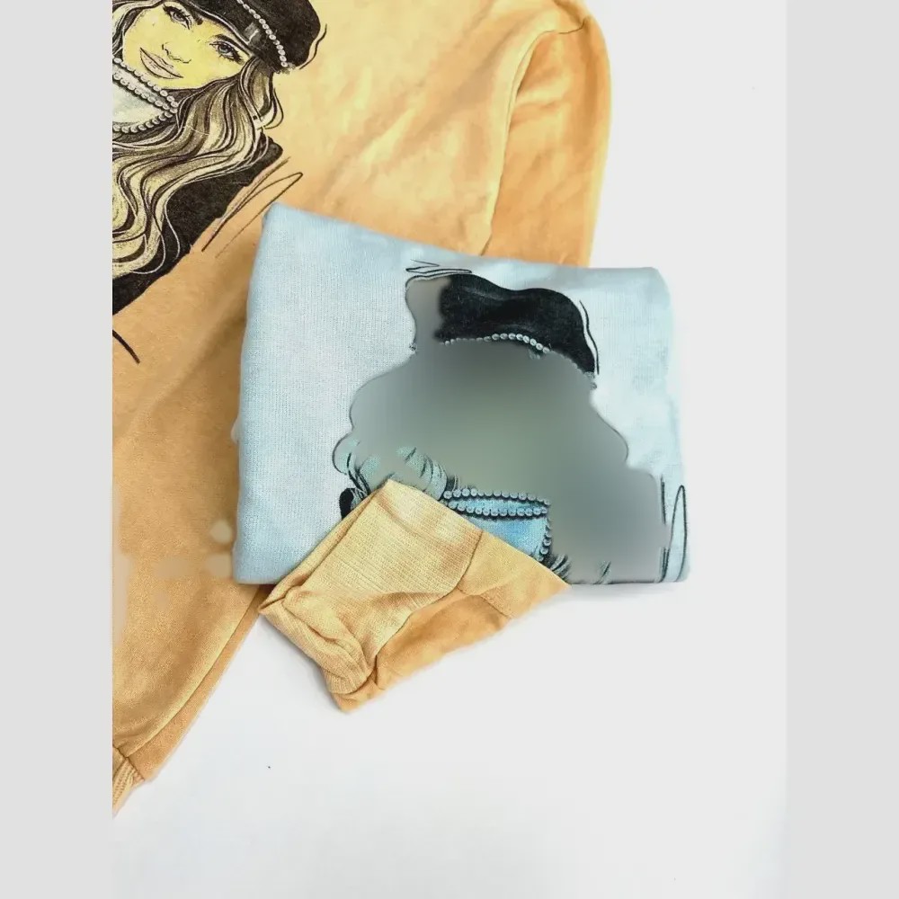 بلوز آستین بلند زنانه پاییزه طرح دختر و چای جنس کتان سنگ شور فری سایز