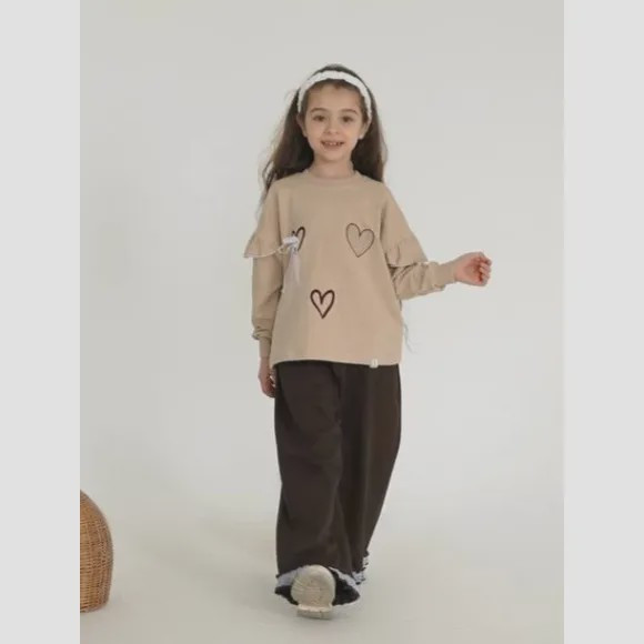 ست بلوز و شلوار بگ دخترانه طرح قلب گیپور جنس دورس و کتان سایز 50 تا 65