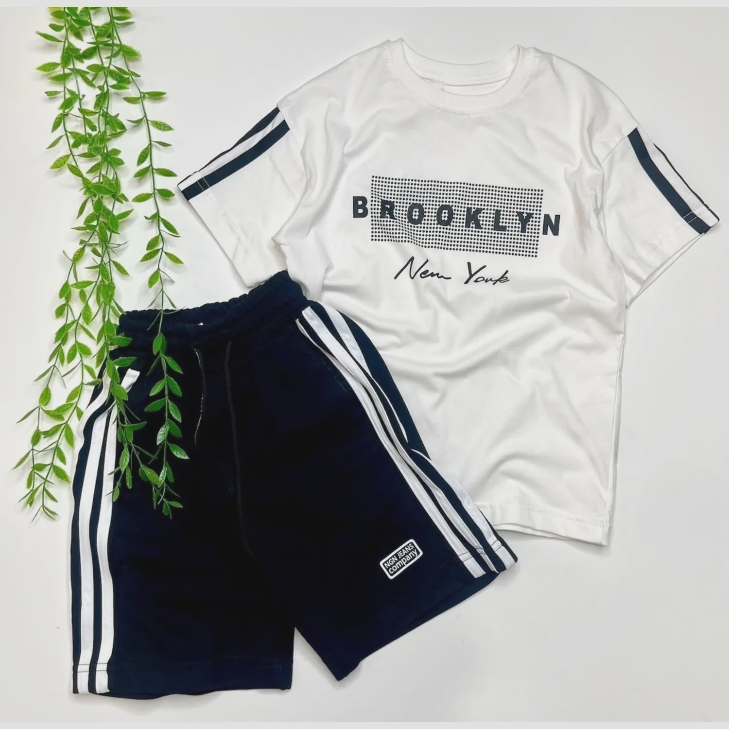 ست تیشرت و شلوارک اسپرت دخترانه و پسرانه طرح brooklyn
