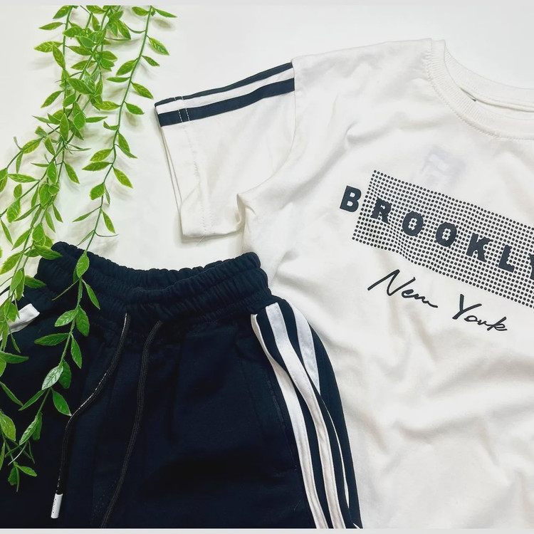 ست تیشرت و شلوارک اسپرت دخترانه و پسرانه طرح brooklyn