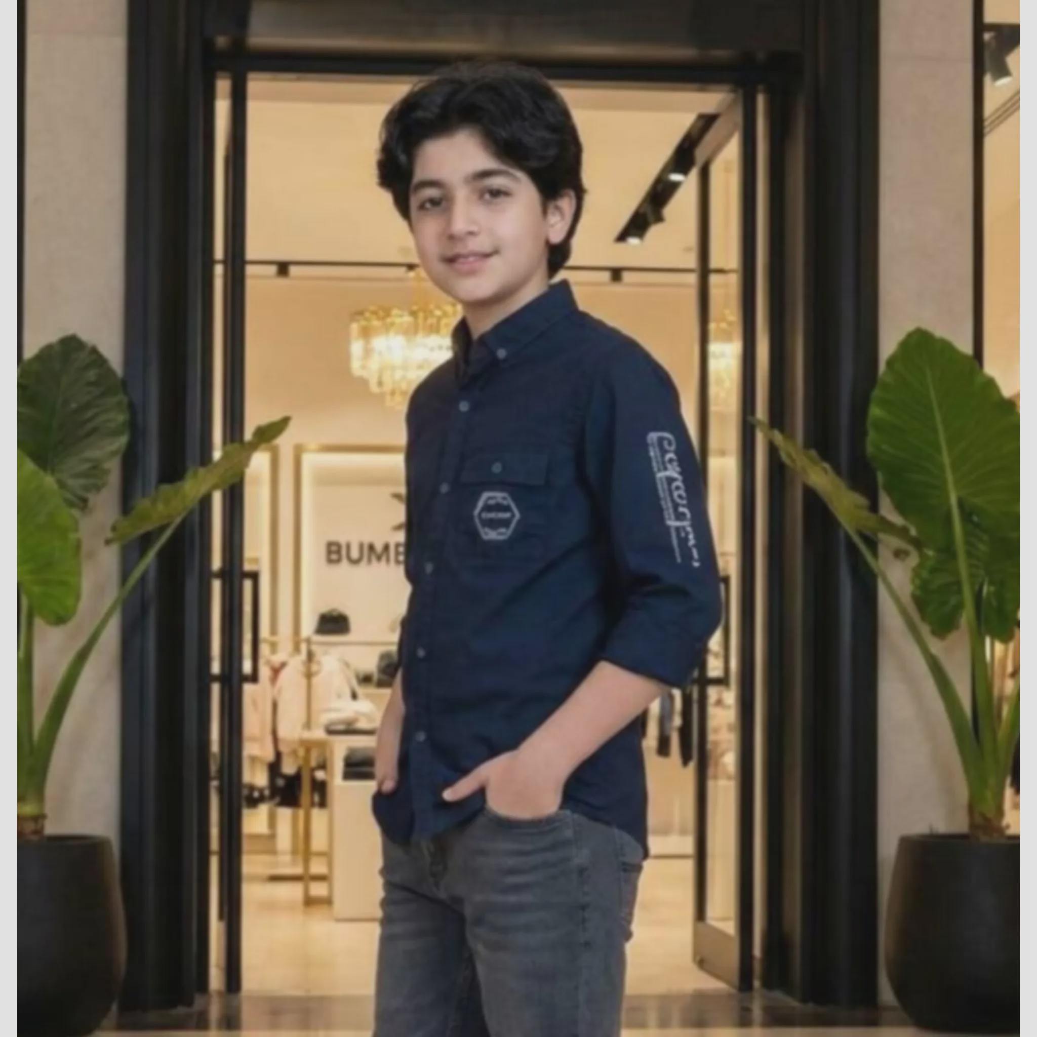 پیراهن کتان پسرانه اسپرت رنگ سرمه ای